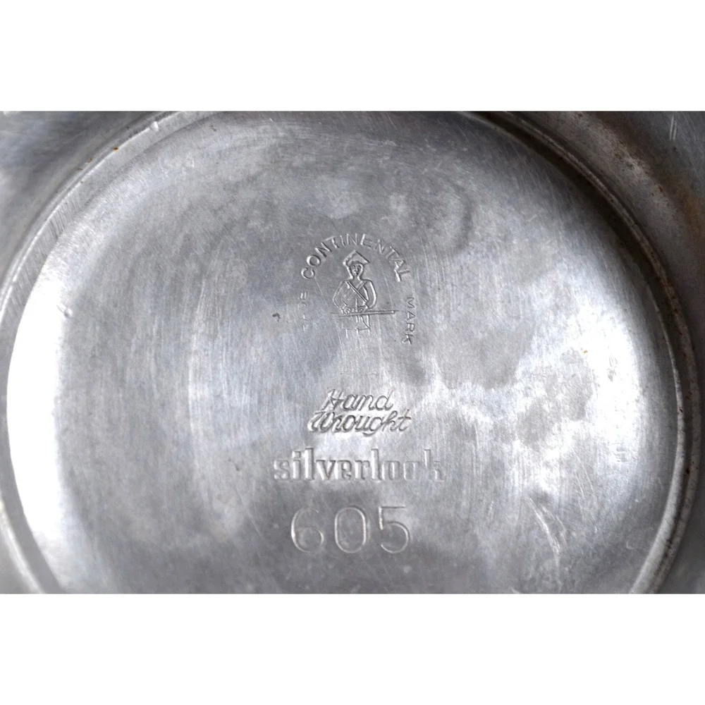Vtg Continental Silverlook Hand Wrought Hammered Ice Bucket Tongs Decorative Lid
